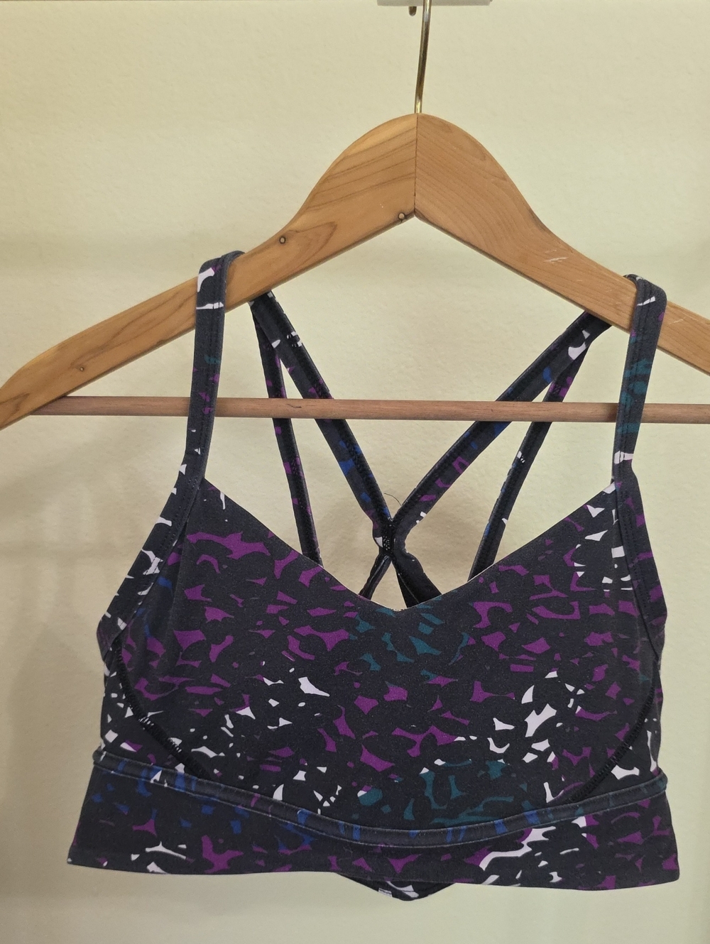 lululemon athletica Black Teal Purple Print Strappy Sports Bra